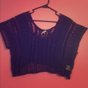 Dark blue lace, see-through crop top