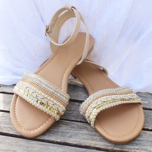 ALMOST GONE Boho Beaded Braided Ankle Strap Sandal