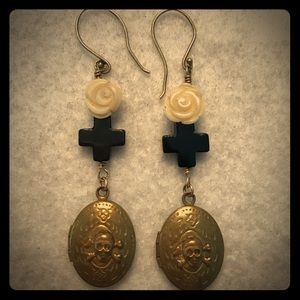 Skull and crossbones locket earrings