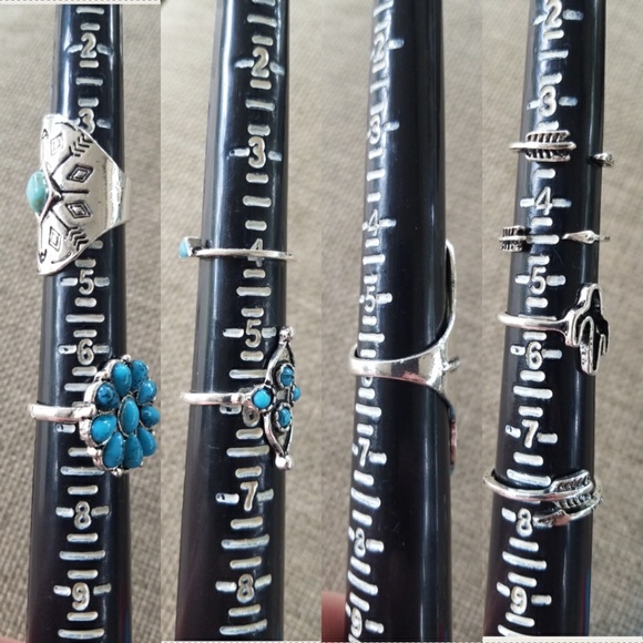 Boho SILVER + TURQUOISE 9/pc Midi Ring Set - Picture 6 of 6