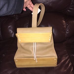 ⭐️Beige Leather and Wood Paneled 1 Strap Backpack