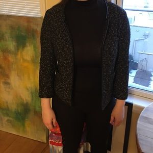 Leather trim tweed blazer