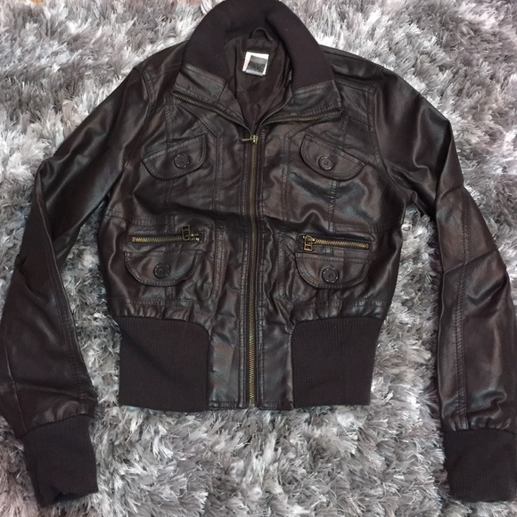 Faux brown leather jacket