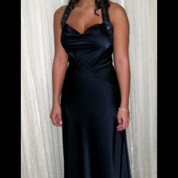 BCBGMAXAZRIA Navy, floor length, evening gown
