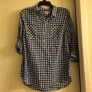 Blue and white checkered long sleeve