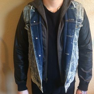 Denim vegan leather hoody jacket