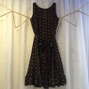 Brown w/ beige polka dots belted ruffled dress 12