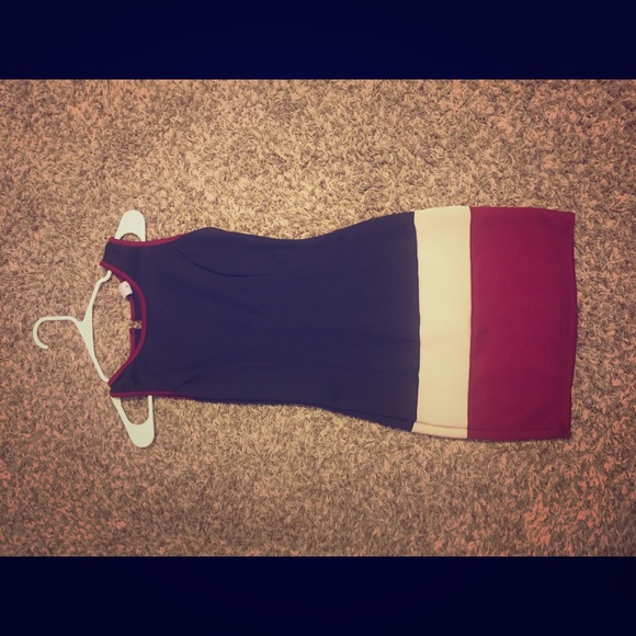 Red, white, and black body con dress