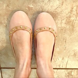 Nude gold studded flats