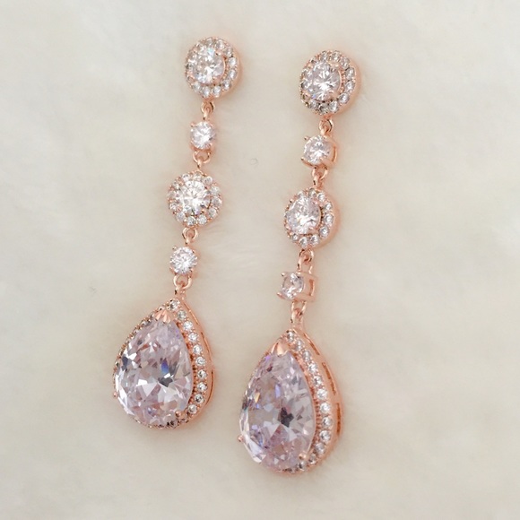 Jewelry - 14k Rose Gold Plated 2in Statement Dangle Earrings