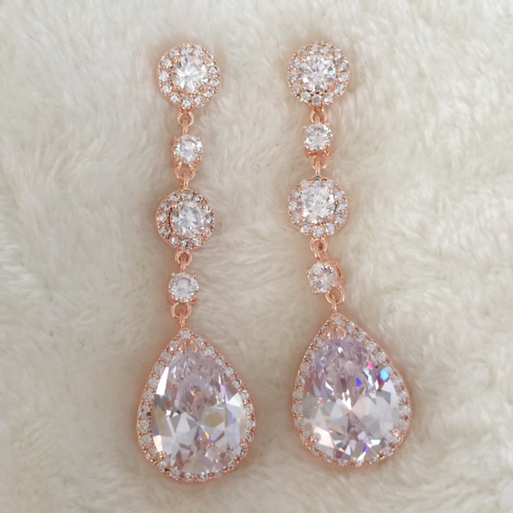 14k Rose Gold Plated 2in Statement Dangle Earrings - Picture 4 of 4