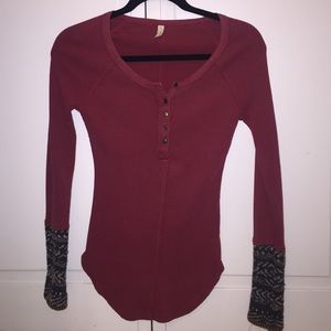 Free People Thermal Shirt w Knit Cuffs