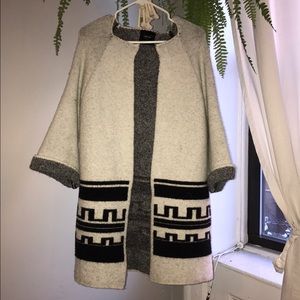 ZARA Boxy Sweater Jacket with Aztec Pattern Detail