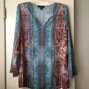 Karen Kane tunic, Size S, Color - blue & rust.