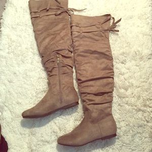Taupe wide calf OTK boot