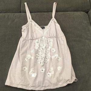 INC Ice Gray Tank w. Sequin & Embroidered Detail