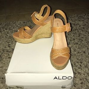 Aldo Cognac Platform Wedge Sandal