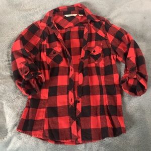 Cotton Red/Black Button Up