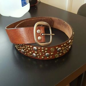 Brown belt with stones and brass and silver studs