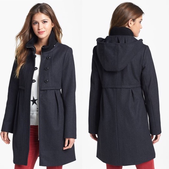 Knit Collar Babydoll Coat with Detachable Hood
