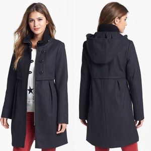 Knit Collar Babydoll Coat with Detachable Hood