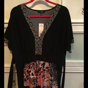 Plus Size, Long v-neck blouse, ties in back