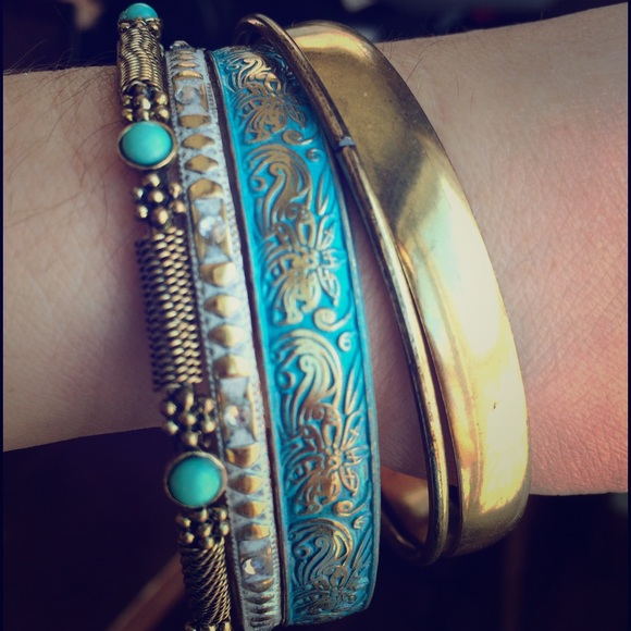 Set of gold and turquoise bangles