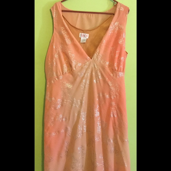 Sleeveless v-neck coral and silver dress