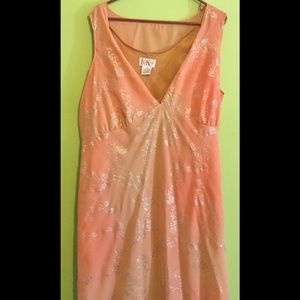 Sleeveless v-neck coral and silver dress