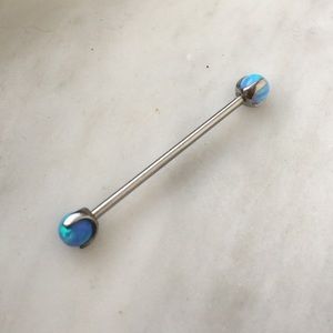 Industrial barbell with 2 pairs of blue opal ends