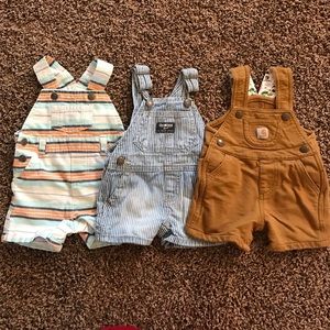 3 shorts/overalls sizes 0-3 months and 3 months