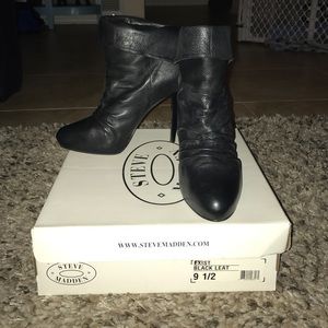 Steve Madden Black Leather Ankle Boot