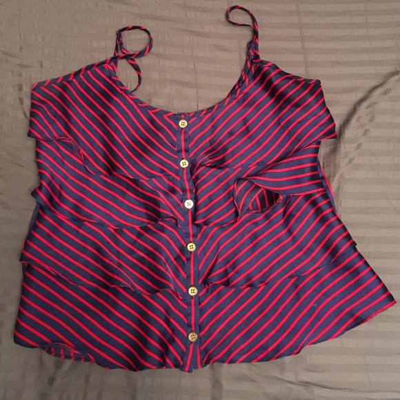 Nautical Satin Striped Tiered Top in Blue and Red