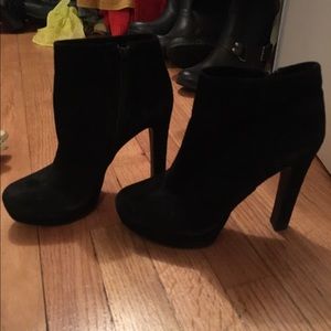Black suede high heel booties