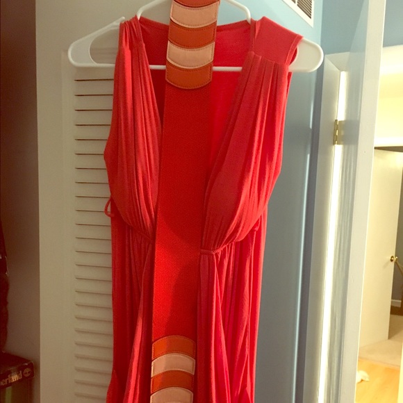 Coral scuba style dress with matching belt - Picture 1 of 3