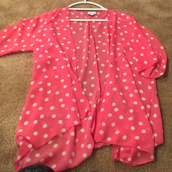 Coral pink and white polka dot kimono