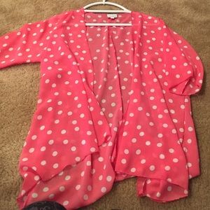 Coral pink and white polka dot kimono
