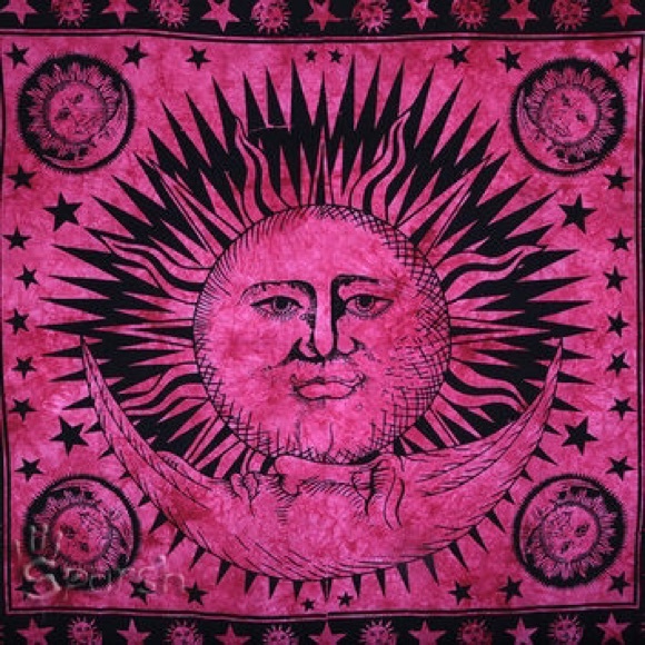 maroon sun and moon tapestry