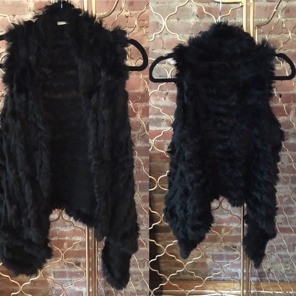 REAL Black Rabbit Fur Flyaway Vest