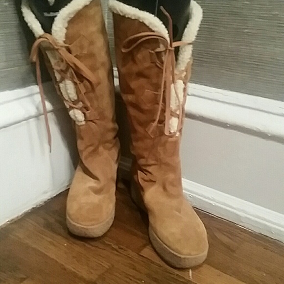 Cozy Michael Kors Wedge Suede Camel Boots