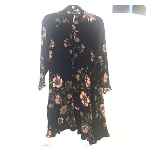 Free people black floral button down dress