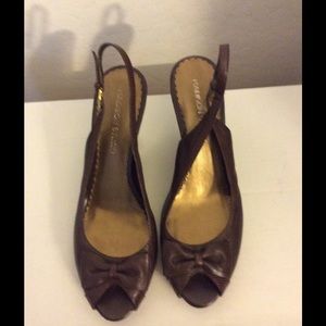 Madison Studio Brown peep toe wedges