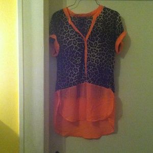 Neon orange and leopard print shirt