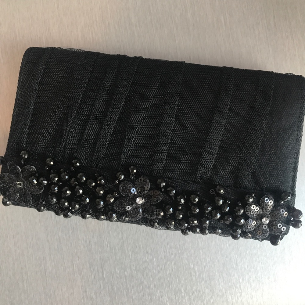 Black Tulle Embellished Clutch Evening Bag
