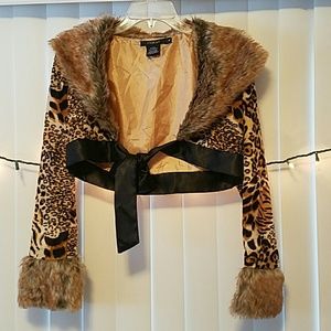 Faux fur leopard print cardigan