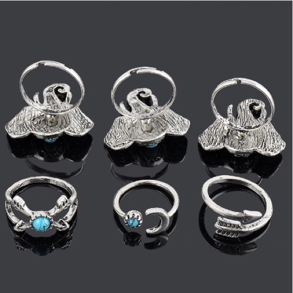 Elephant Ring Set Bohemian Silver Tone - Picture 3 of 4