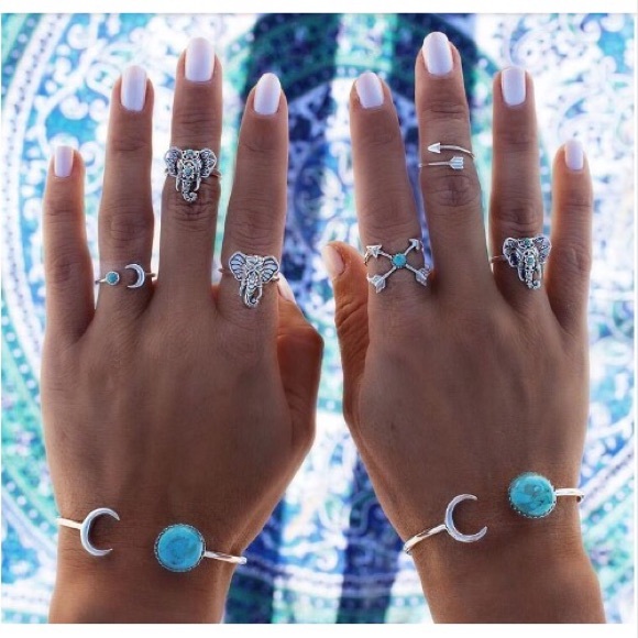 Elephant Ring Set Bohemian Silver Tone - Picture 4 of 4