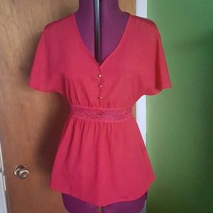 Red flowy lace blouse