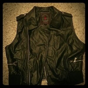 Black faux leather motorcycle vest
