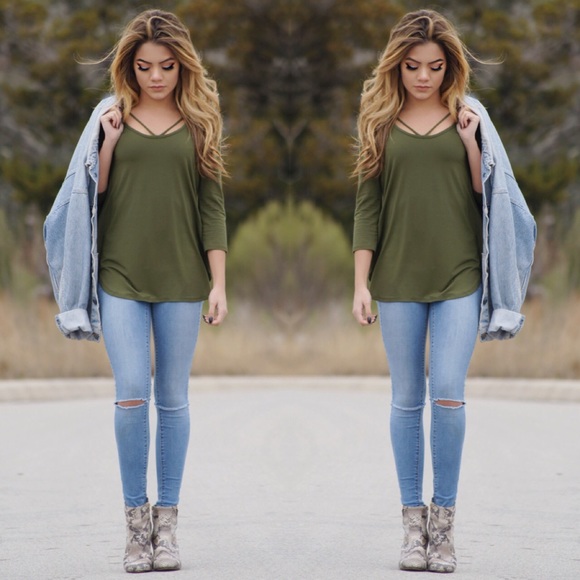 SOLD OUT - Olive Green Strap Top - Picture 2 of 3